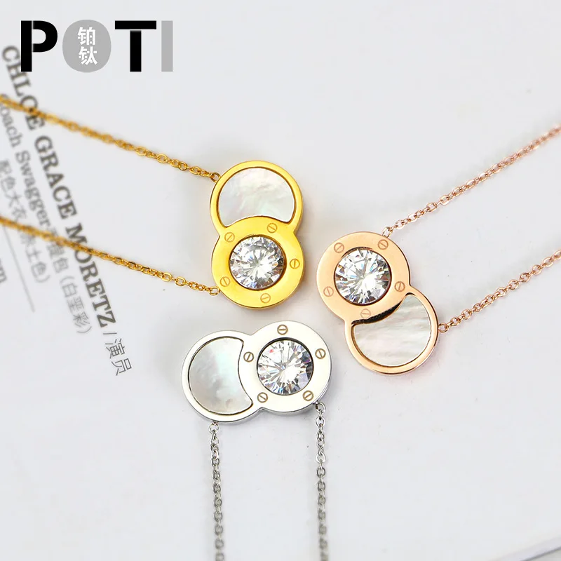 CASHOU29 Lucky 8 БУКВЕННОЕ ожерелье из титановой стали с жемчужной раковиной