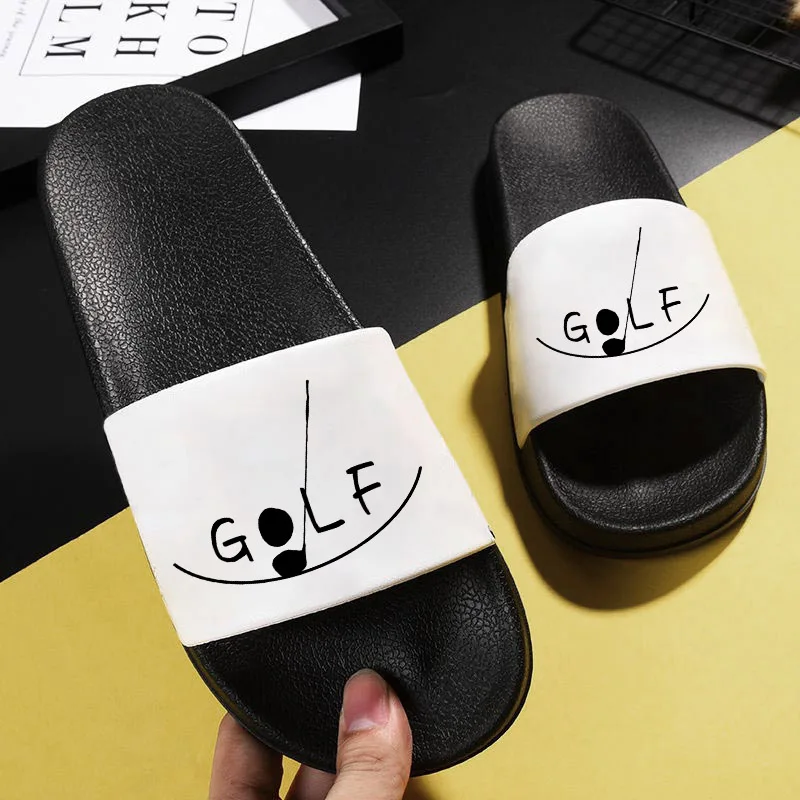 

Сланцы женские с мультяшным принтом, пляжные шлепанцы для гольфа, с надписью, без застежки, домашние Сандалии, босоножки