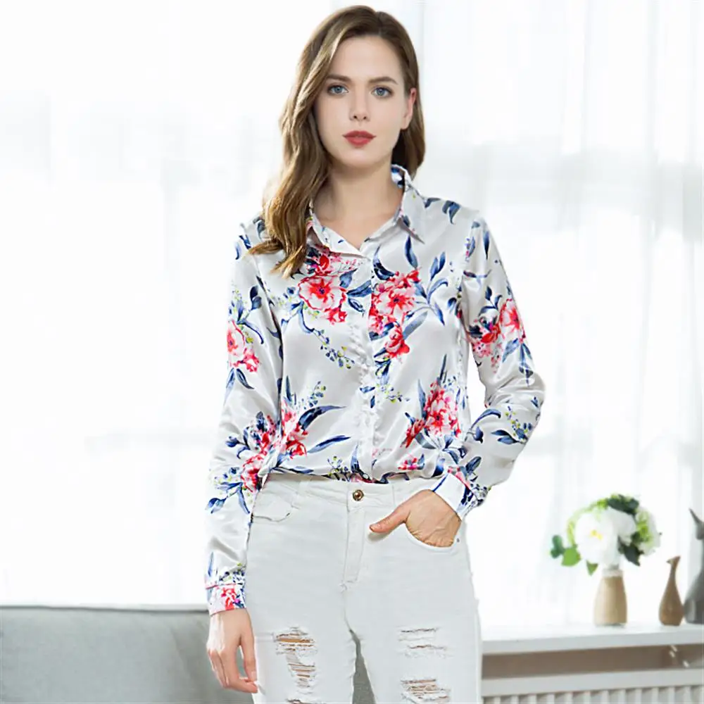 Цветочная блузка с длинным рукавом рубашки осенняя повседневная женская одежда