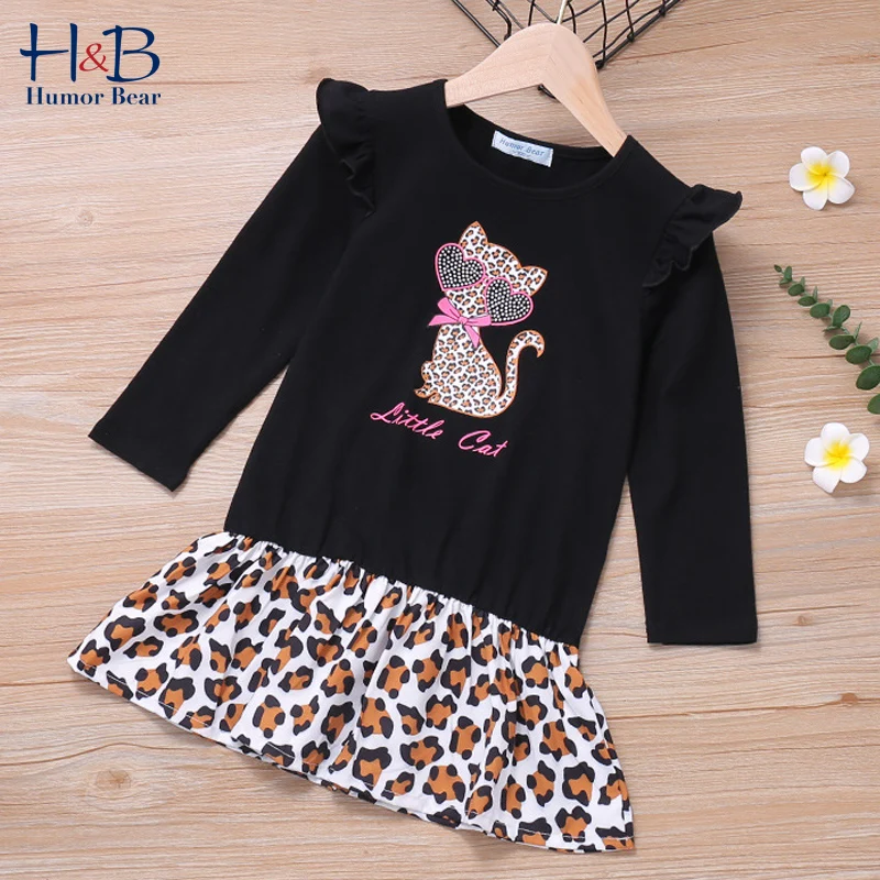 

Платье Humor Bear для девочек, новинка, осенняя модная одежда для маленьких девочек с длинным рукавом и мультяшным леопардовым принтом