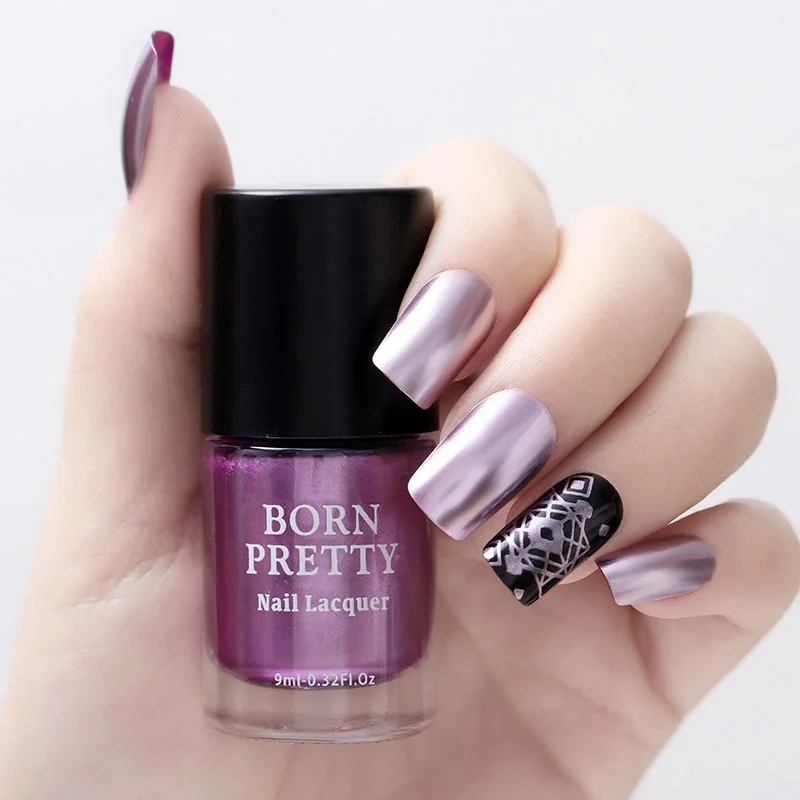 BORN PRETTY 9 мл металл с эффектом зеркала лак для ногтей фиолетовый розовый Золотой Серебряный хромированный лак для ногтей металлический дизайн ногтей