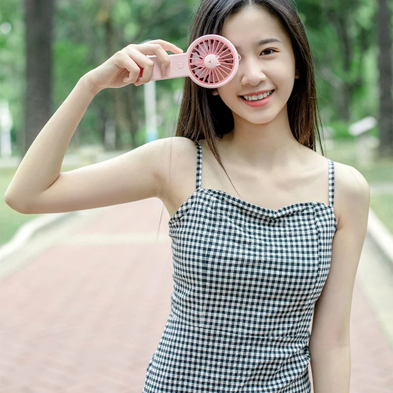 

Mini Rabbit Fan Rechargeable USB Fan Portable Handheld Fan Cooling Fan with 7 Color Lights