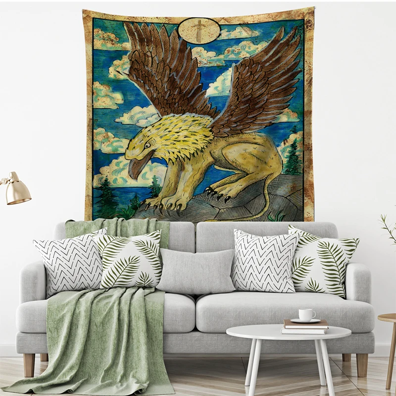 Старинный винтажный гобелен с карточками Таро ведьмахство астрология звезда