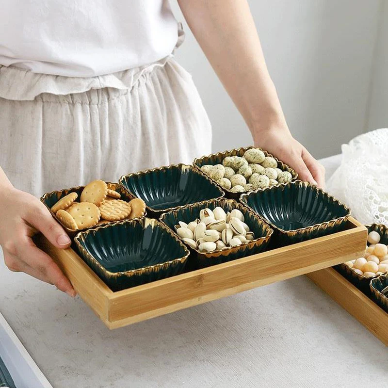 4 шт. керамические тарелки для фруктов с хризантемой | Дом и сад