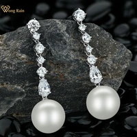 wong rain 100 925 sterling silver pearl created moissanite gemstone wedding engagement drop dangle earrings fine jewelry