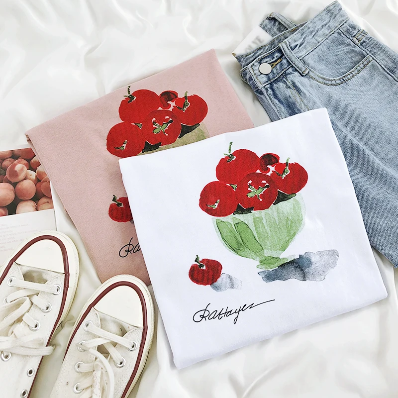 Женская футболка с коротким рукавом и принтом в виде фруктов|Футболки| |