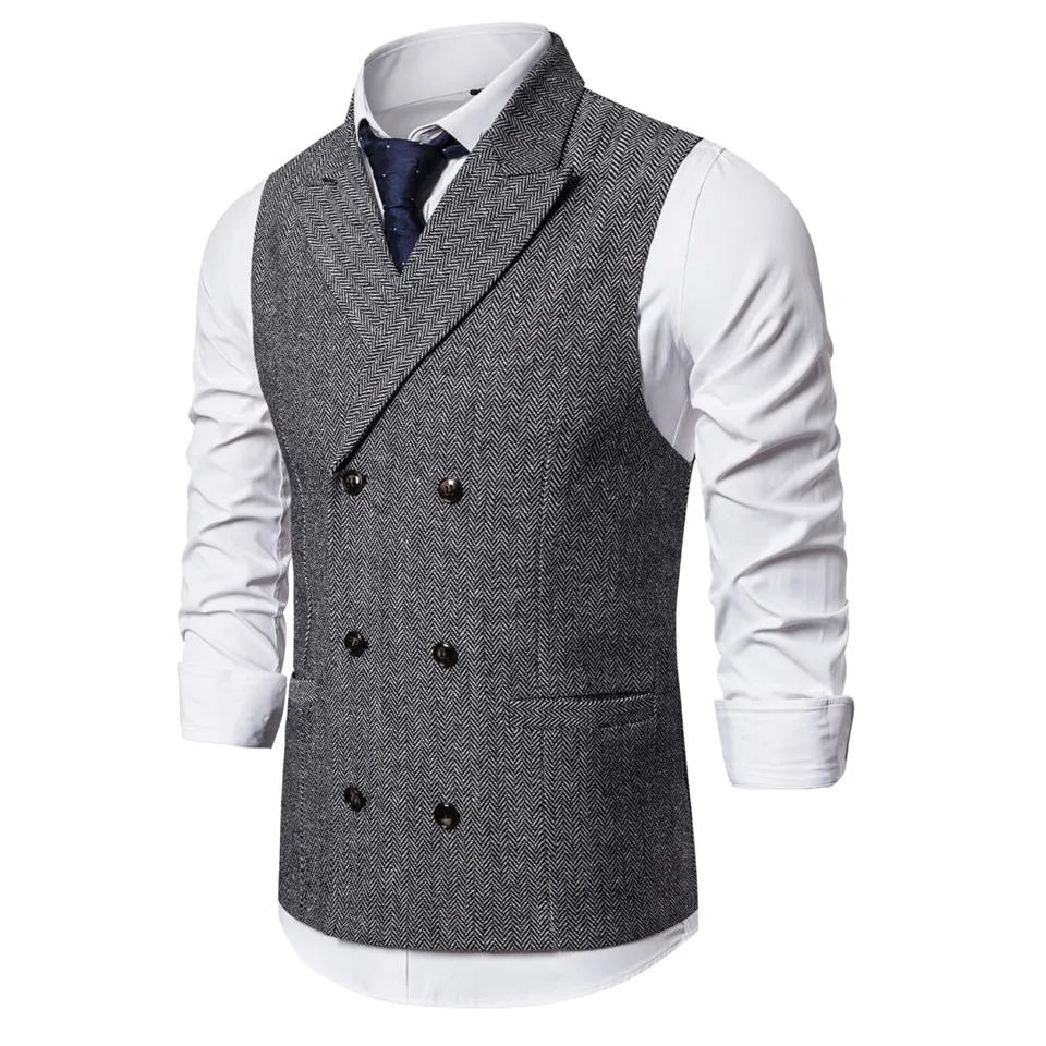 Мужской деловой двубортный жилет классический костюм жилет Homme Slim Fit Жилет кофейного цвета для мужчин