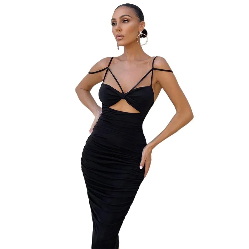 

TRODEAM 2021 New Black Sexy Women Spaghetti strap Dresses Backless Bodycon Bandage Dress Club Party Maxi Dresses vestido de muje