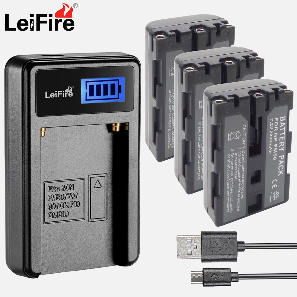 Перезаряжаемый Аккумулятор для камеры 3x NP FM50 NPFM50 + зарядное устройство USB с ЖК