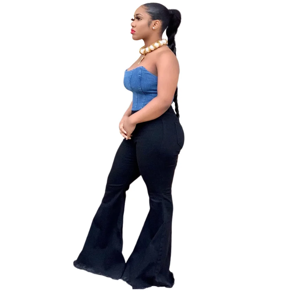 

Black High Elastic Autumn Bell Bottom Pant for Woman Zipper Fly High Waist Skinny Trouser Streetwear Mujer Club Patry Denim Pant