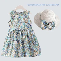 new 2pcsset girls dress hat cotton comfortable childrens dress 2021 summer dress floral girls sleeveless dress for children