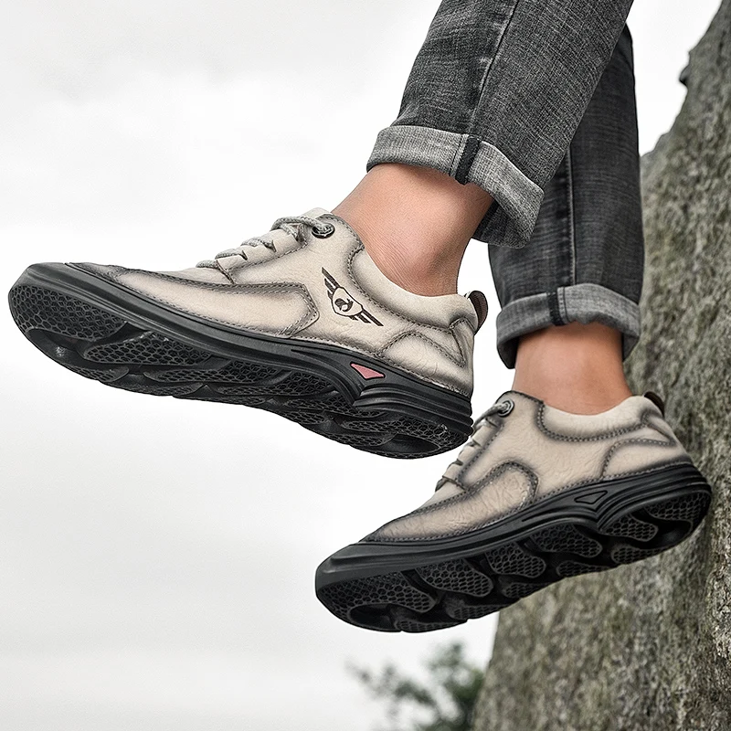 

spring autumn Two-layer cowhide genuine leather Round head shoes summer breathable lightweight Matte hot style shoes everyday