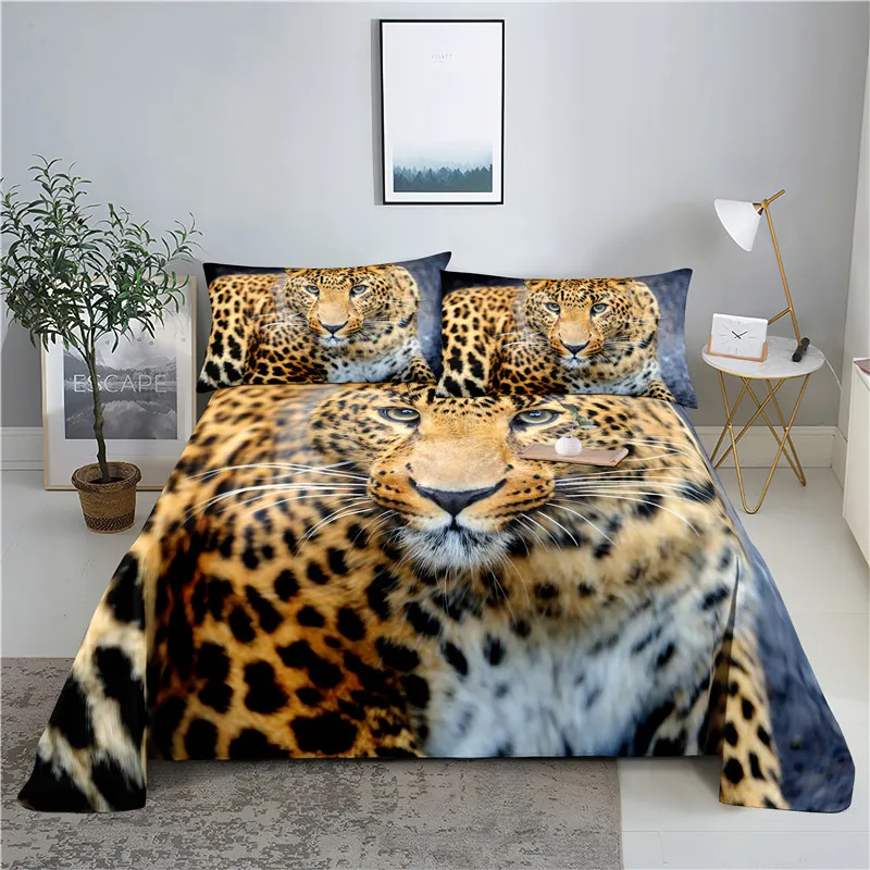 

Leopard Bedding Sheet Home Digital Printing Polyester Bed Flat Sheet With Pillowcase Print Bed Sheet