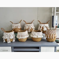 seagrass white basket for decoration laundry basket woven basket gift basket handmade tassel vase