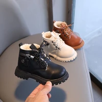 2021 winter new children england style short boots for boys warm plush martin boots shoes girls fashion lock decoration e10114