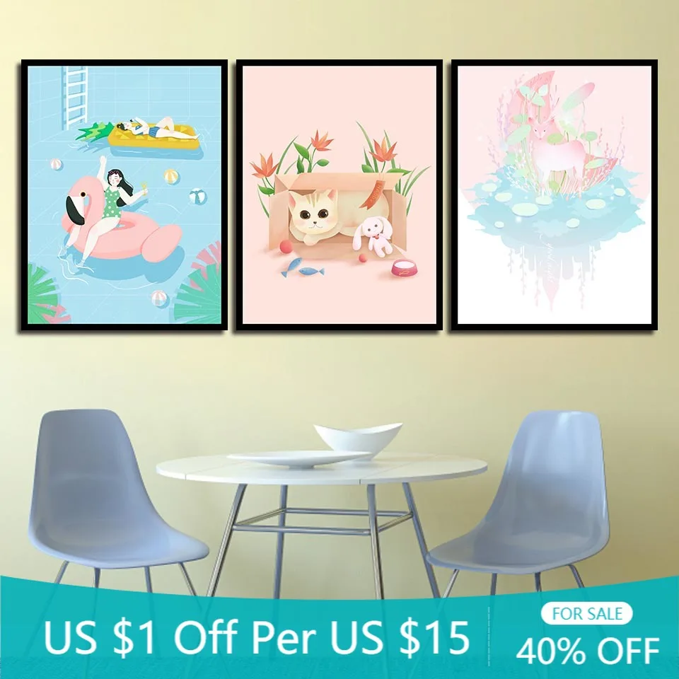 Простой Рисунок абстрактная живопись Симпатичные постеры с животными принтами