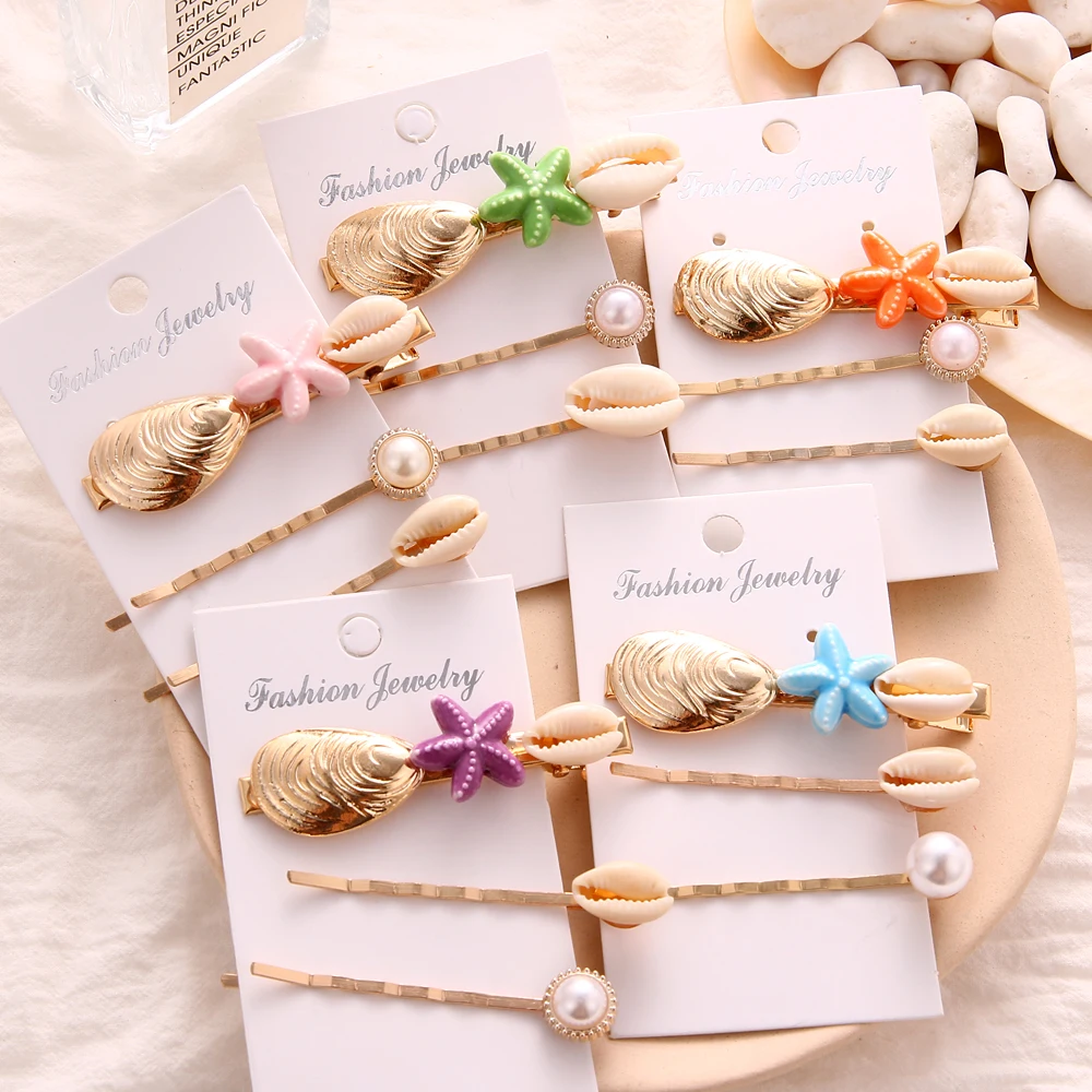 3 шт./компл. богемные золотые заколки в виде ракушек красочные морские звезды