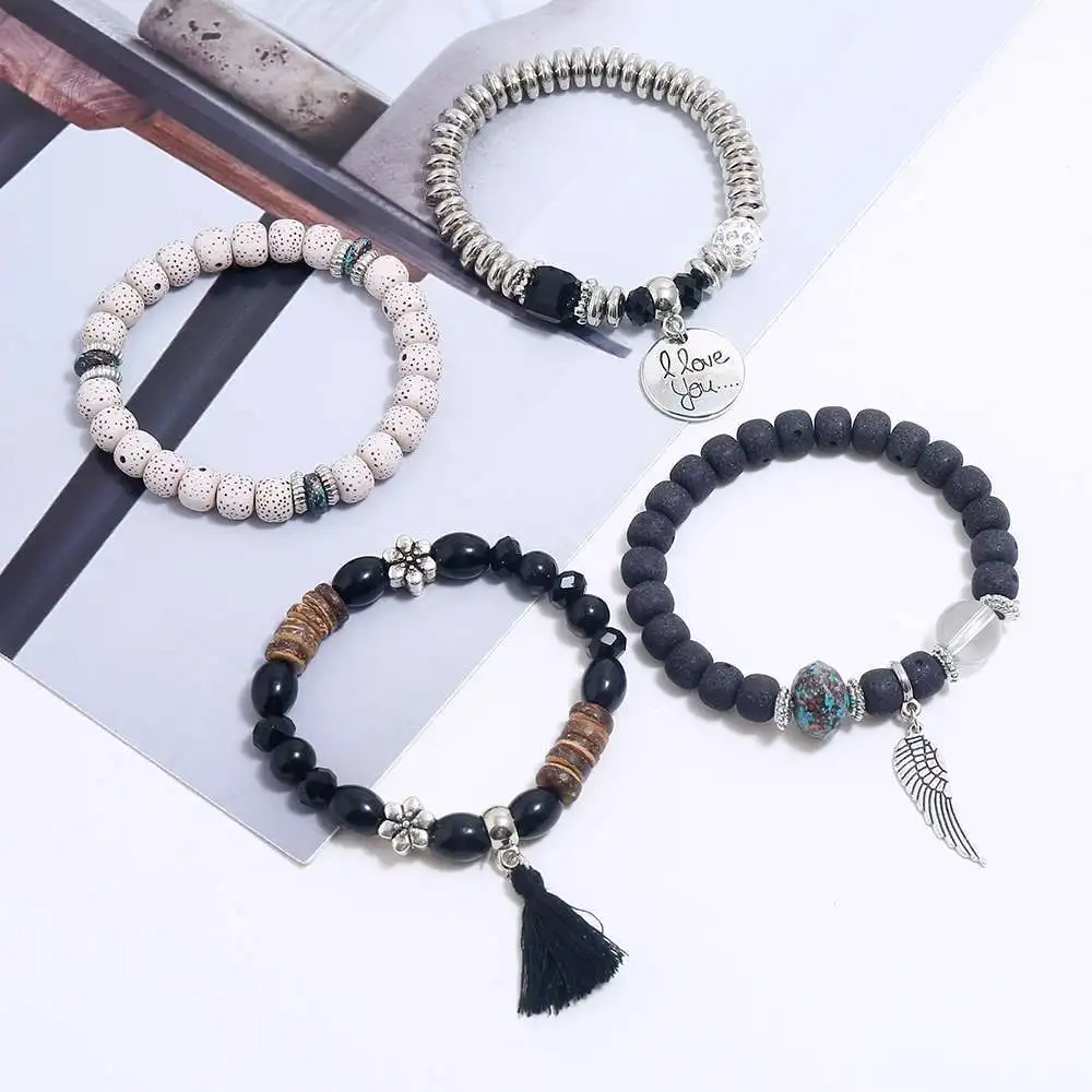 Лидер продаж 2019 модный браслет с бусинами из натурального вулканического камня