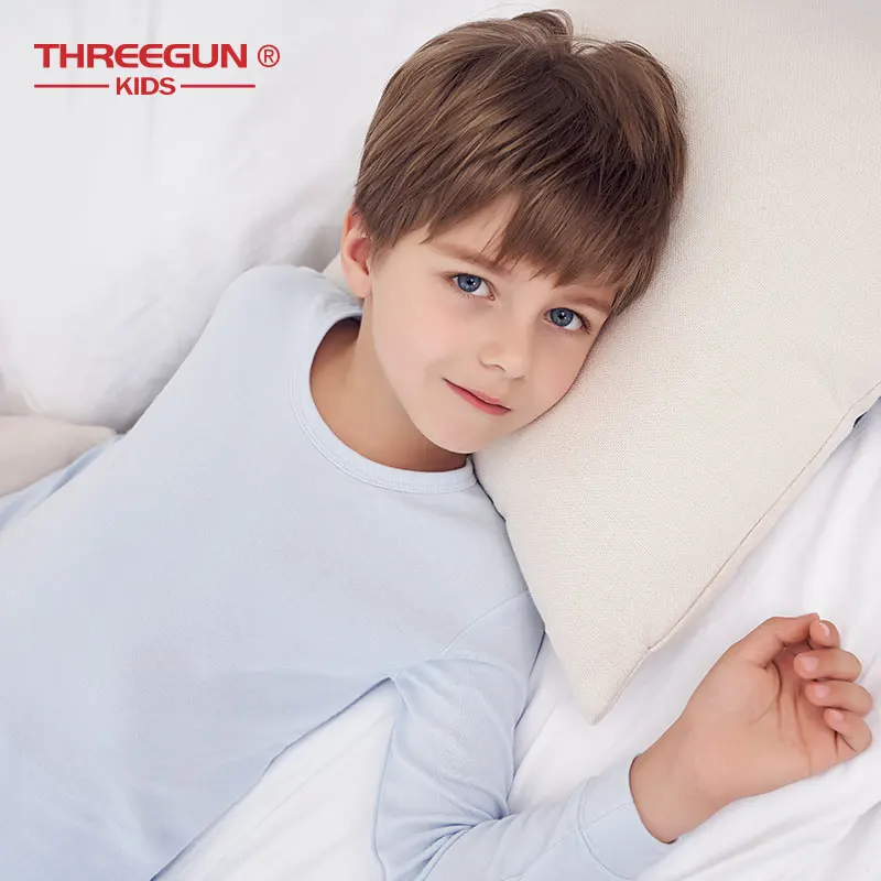 

THREEGUNKIDS Cotton Soft Thermal Underwear Kids Long Johns Boys Winter Solid Color O-Neck Clothing Pajamas Nightwear