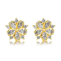 luxury female pink white zircon stone earrings crystal gold color wedding earrings cute small snowflake stud earrings for women