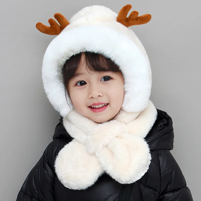 

Children's Hats and Scarves One-piece Caps in Autumn and Winter Plus Velvet Thickening Warm Baby Infant Ear Caps