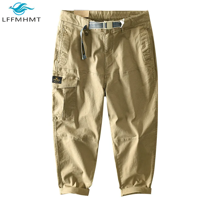 

Men Fall Fashion Solid Color Multi Pockets Large Size Loose Casual Cotton Cargo Pants Japan Style Simple Harajuku Khaki Trousers