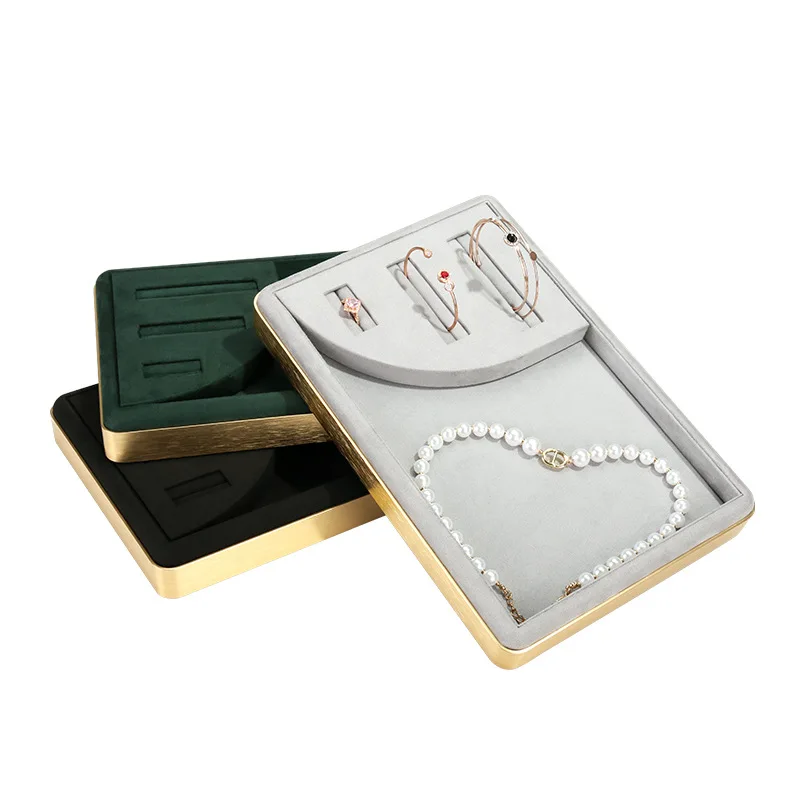 Mall Jewelry Shop Store Display Props Necklace Holder Bracelet Show Tray Gray Green Black Ring Watch Box PU Velvet Tray