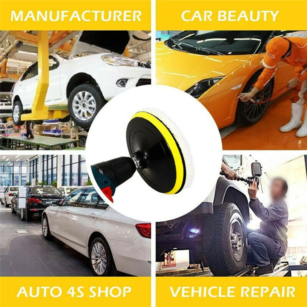

5Pcs 5 Inch Car Polishing Disc Buffing Waxing Wool Wheel Polishing Pad For Car Polisher Drill Adapter