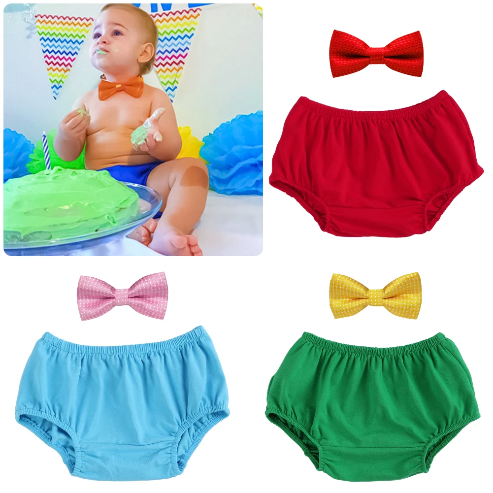 Cute Baby Boy Birthday Clothes Cake Smash Outfit Diaper Cover Shorts Pants Bow Tie Party Photo Shoot |