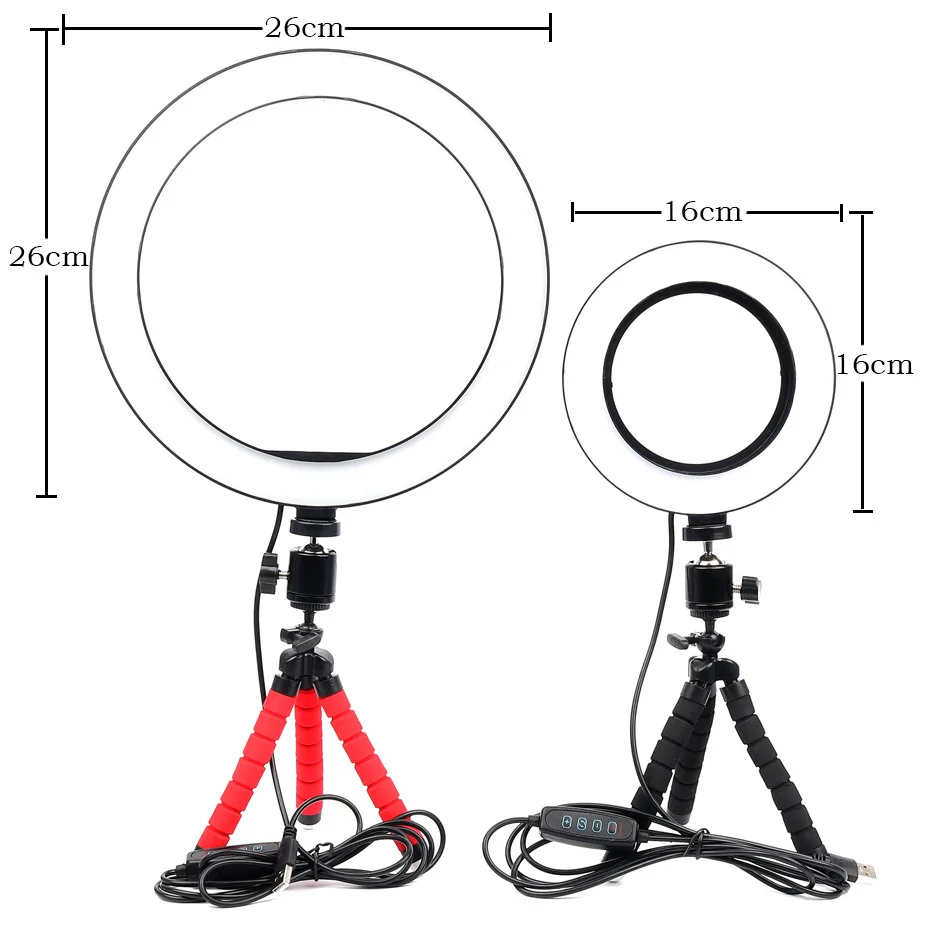 Светодиодный кольцевой светильник 16 см/26 см для селфи приглушаемый светодиодный