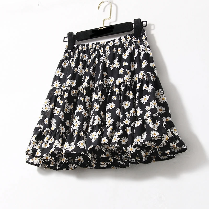 

Summer Women's Skirt Shorts High Waist A-line Floral Printed Ruffle Skirts Women Cute Sweet Girls Dance Mini Skirt Kawaii