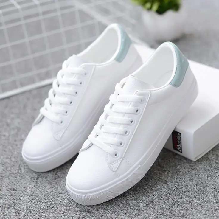 

Women Sneakers 2021 Fashion Breathble Vulcanized Shoes Women Pu Leather Platform Shoes Women Lace Up Casual Shoes White
