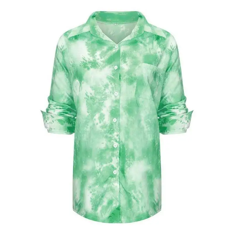 

Womens Long Sleeve Tie Dye T-Shirts Blouse Pullover Loose Button Casual Tops