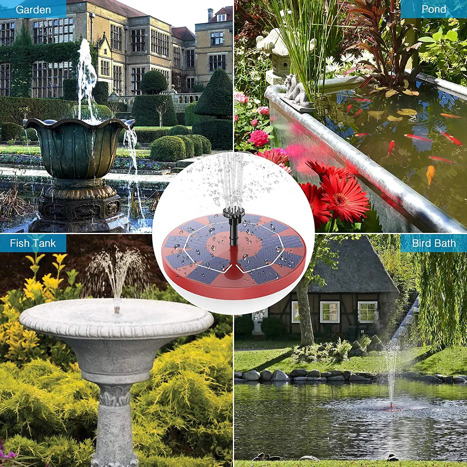 

AISITIN 3.0W Solar Fountain Pump Solar Water Pump, Floating Fountain Built-in 1200mAh Battery, with 6 Nozzles, for Bird Bath,etc