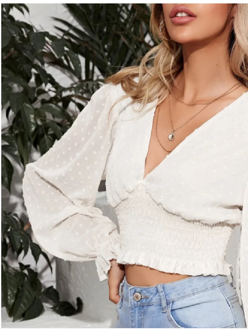 

Women'Shirts V-neck Long Sleeve Sexy Polka-Dot Chiffon Blouse Summer/Autumn Sexy Party Tops Charm Clothing for Women L30