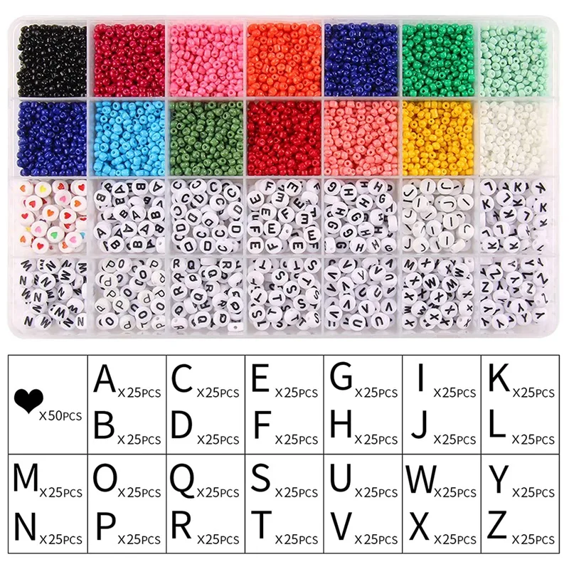 

5700Pcs Bracelet Beading Kits, 3mm Glass Seed Beads and Letter Alphabet Beads for Jewelry Making DIY Art and Craft