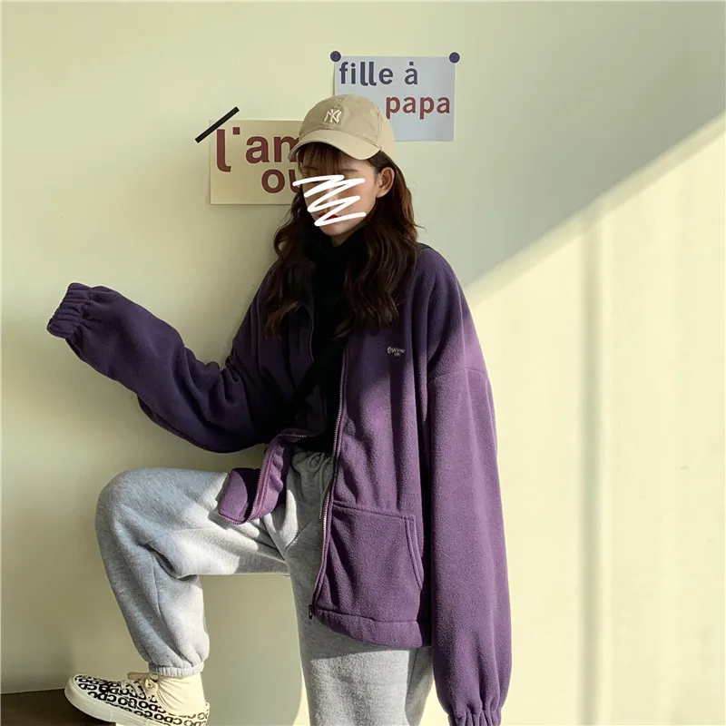 

Women sweater 2020 autumn popular women's clothing plus velvet zipper long sleeve autumn thick velvet jacket loose long sleeves