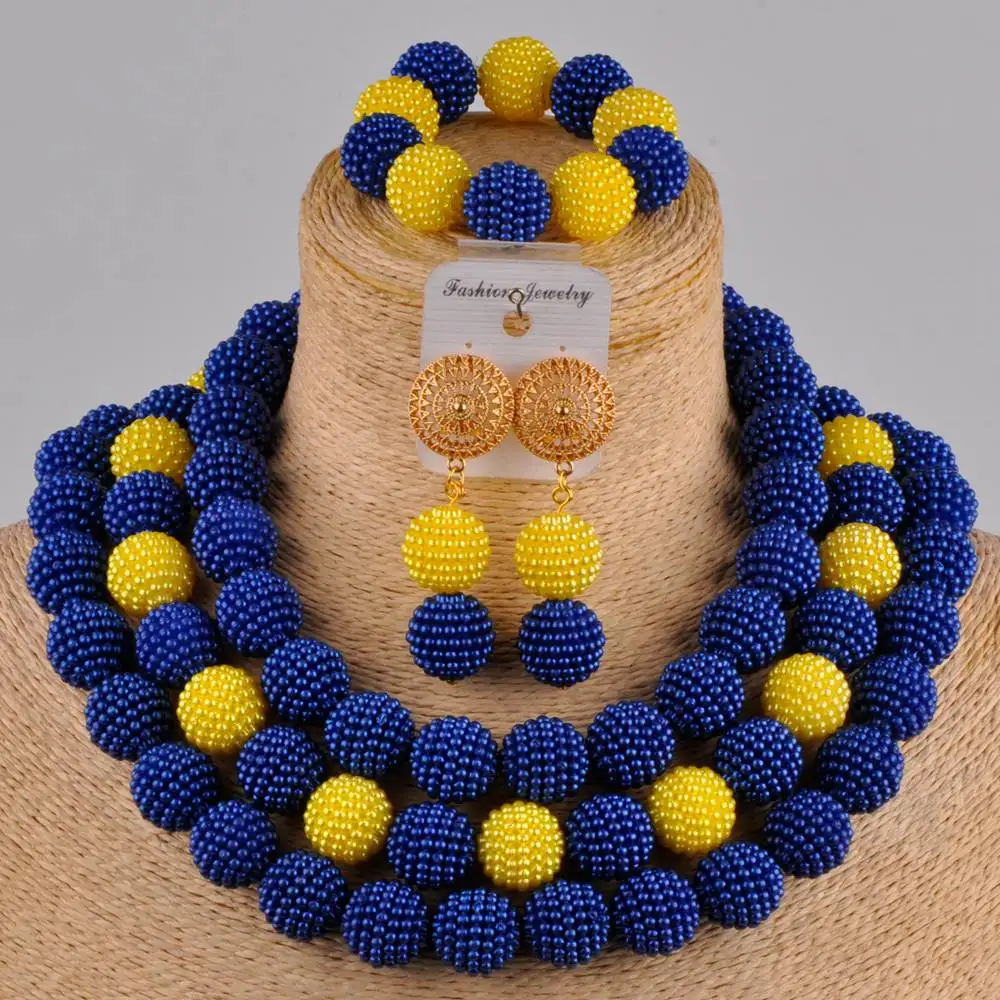 Королевский синий желтый костюм ожерелье африканские бусы ювелирный набор