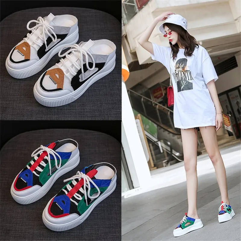 Женские тапочки на танкетке без застежки женские кроссовки плоской подошве 6 см