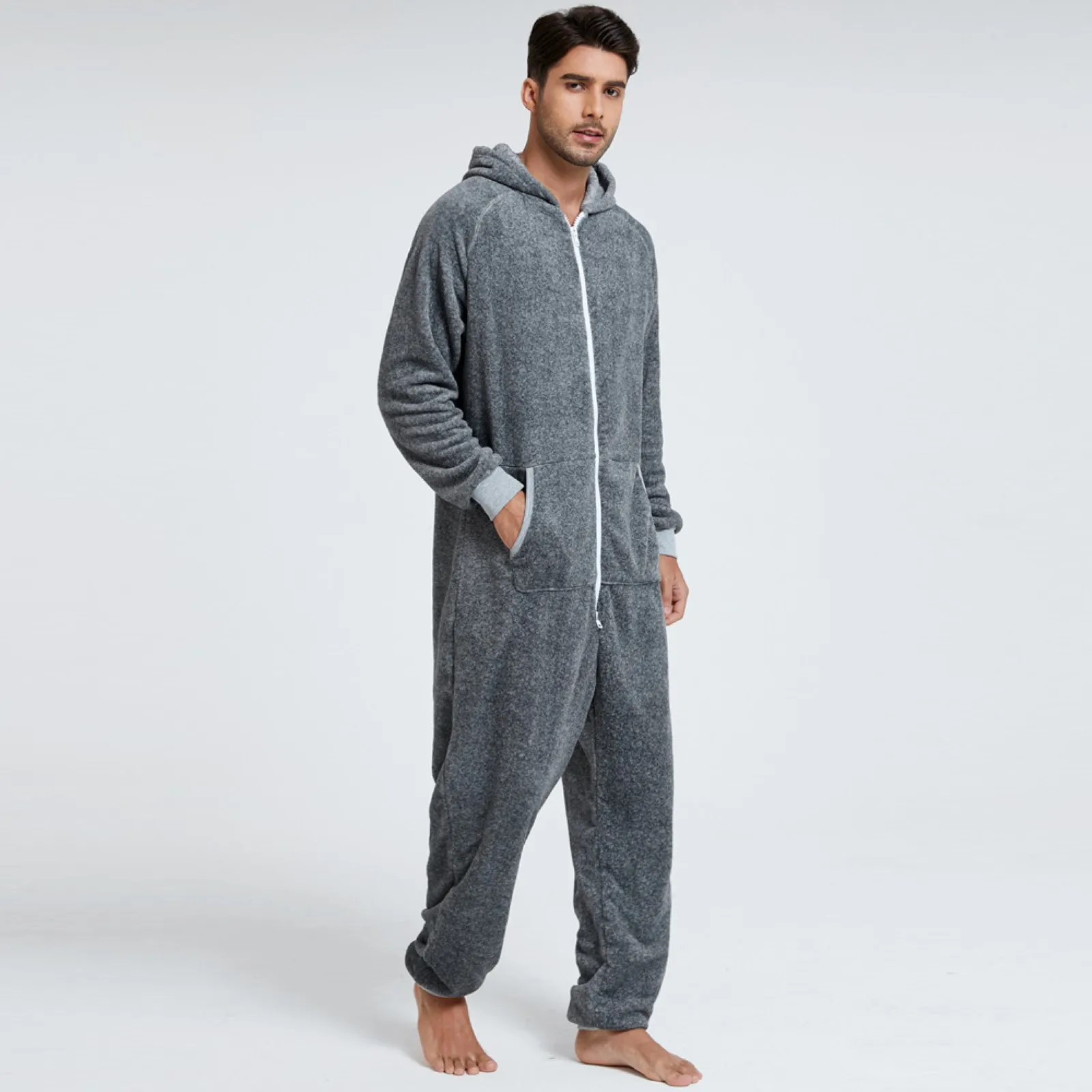 Мужской зимний комбинезон с длинным рукавом принтом флисовая Пижама на молнии