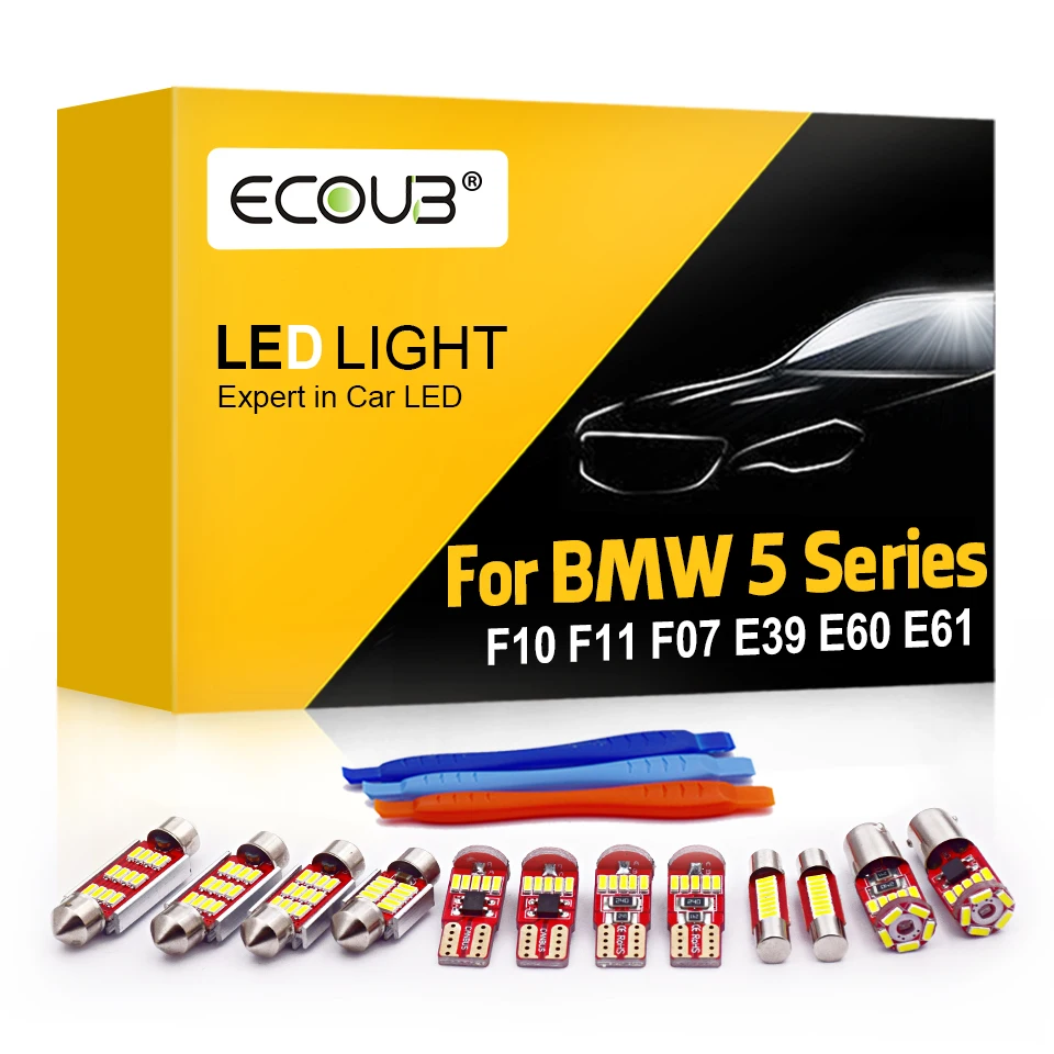 مجموعة مصابيح إضاءة داخلية 20 قطعة لـ BMW 5 Series E39 E60 E61 F10 F11 F07 في Canbus مصابيح إضاءة داخلية على شكل قبة LED للسيارات