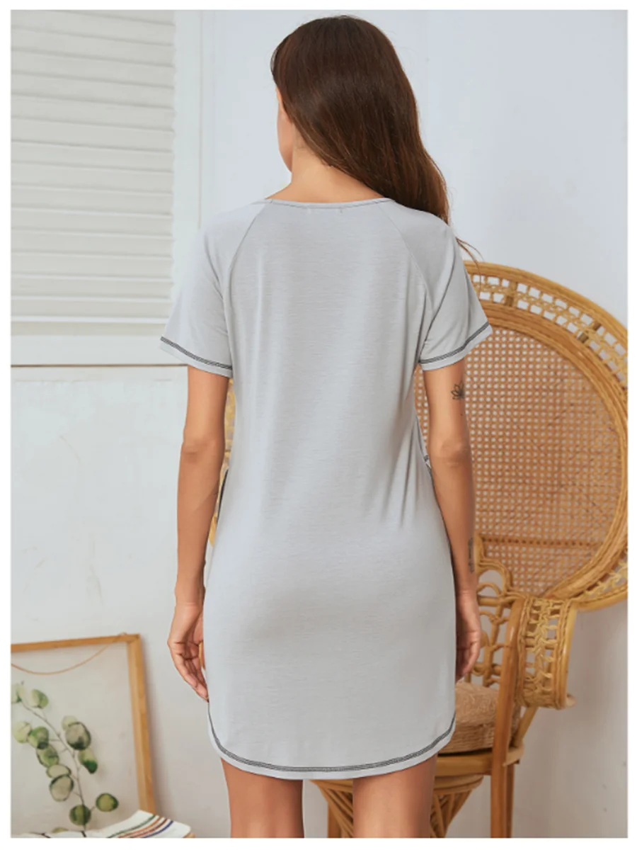 

Women's Comfortable Sleepwear Pure Sleep Shirt Round Neck Dress Short Sleeve Sleepdress Sleepskirt