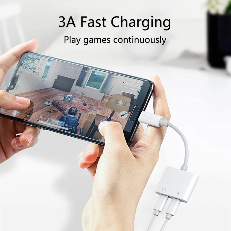 Аудиоадаптер с двойным освещением для IPhone 7 8 X XS MAX XR 11 12 зарядка наушников Aux 2 в 1
