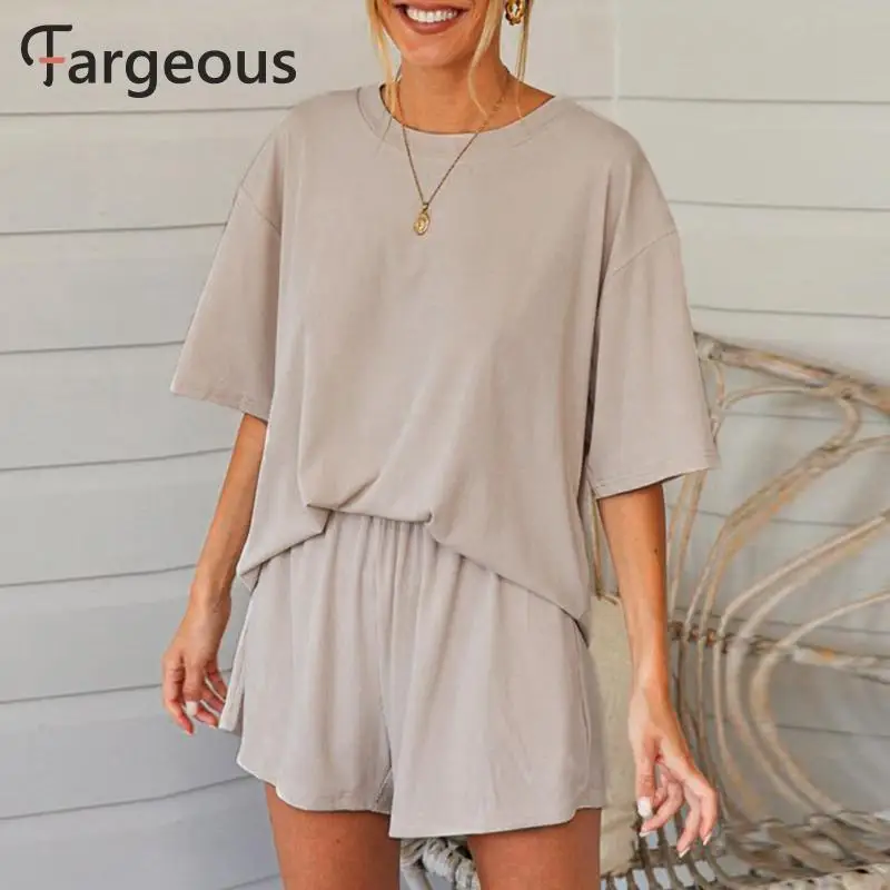 Fargeous Летняя Повседневная полосатая футболка женский комплект пляжный праздник