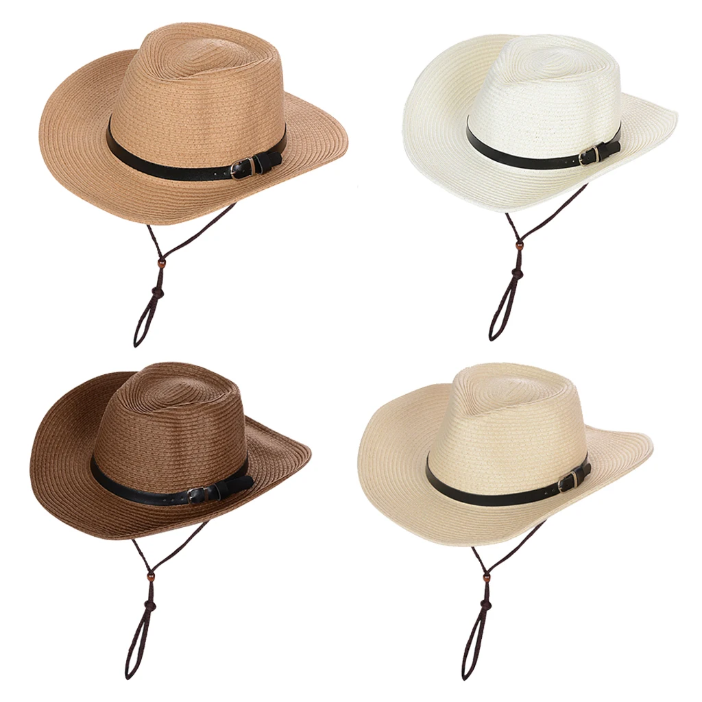 

Adjustable Beach Straw Sun Hat Cowboy Woven Large Brim Panama Fedora