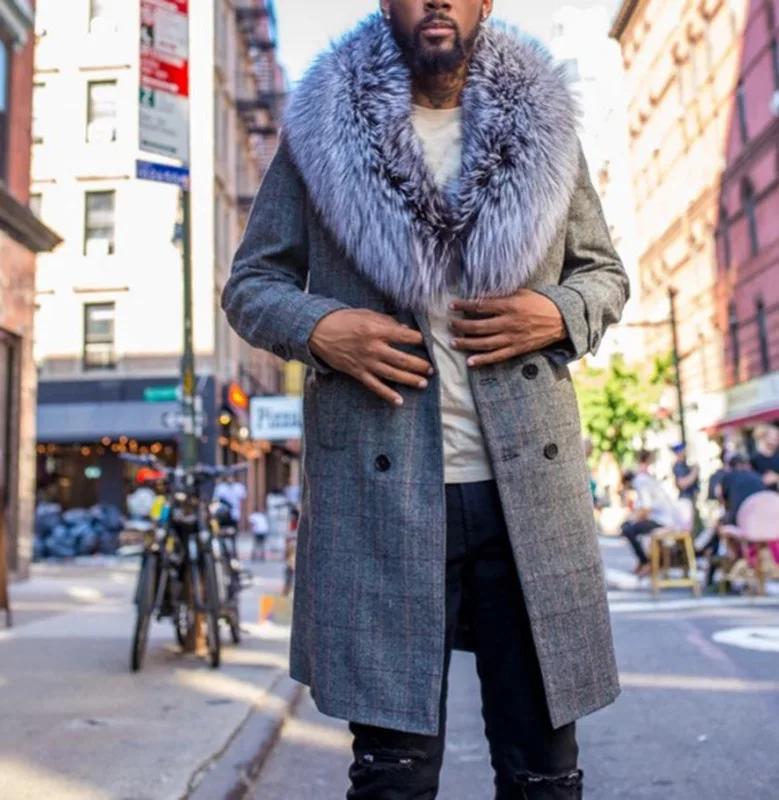 

Men's Jacket Fur Collar Coat Winter New Doube Breasted Long Sleeve Thick Jackets 2021 Fashion Casual Warm Overcoat