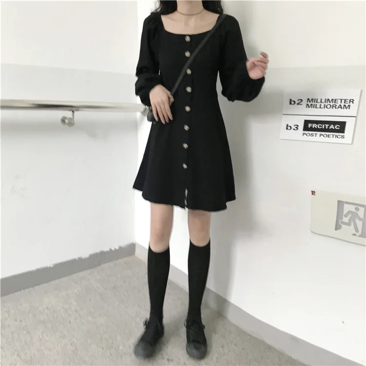 Настоящий чёрный воротник с квадратным воротником на пружине | Женская одежда