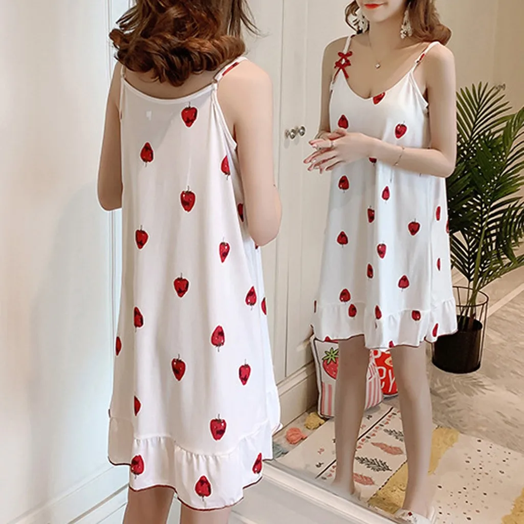 

Women's Sexy Camis Sleeveless Sleepwear Lingerie Plus Size Printing Night Dress Night Gowns with Chest Pad Short Sleep Dress New
