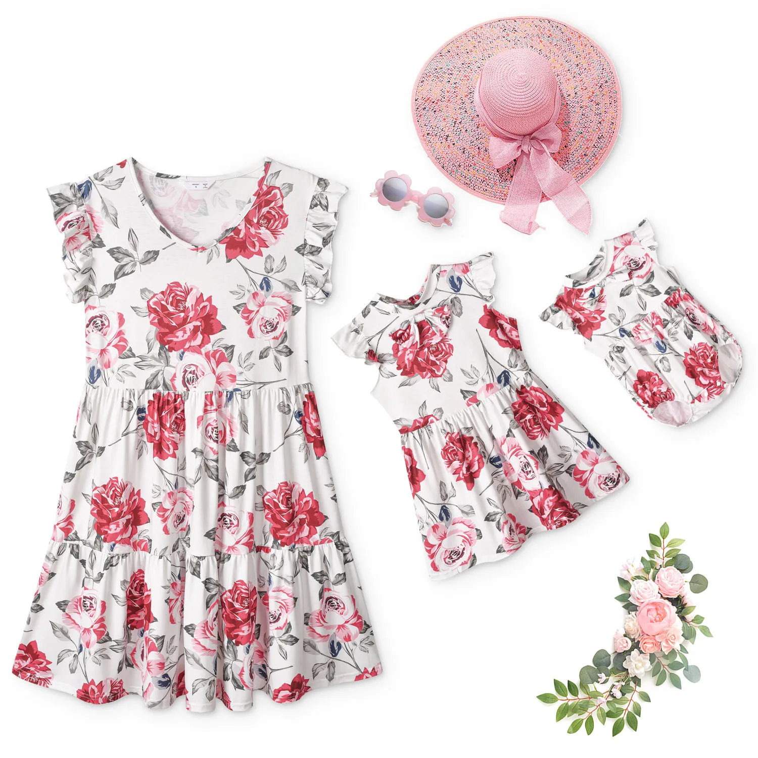 

2022 New European And American Fashion Flower Print Suspender Dress Parent-child Dress Mommy And Me Clothes