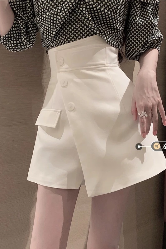 

2021 Women's Summer Fashion Broadcloth Buttons Shorts Pure Color Female Casual Loose Culottes Shorts Irregular Culottes Mujer